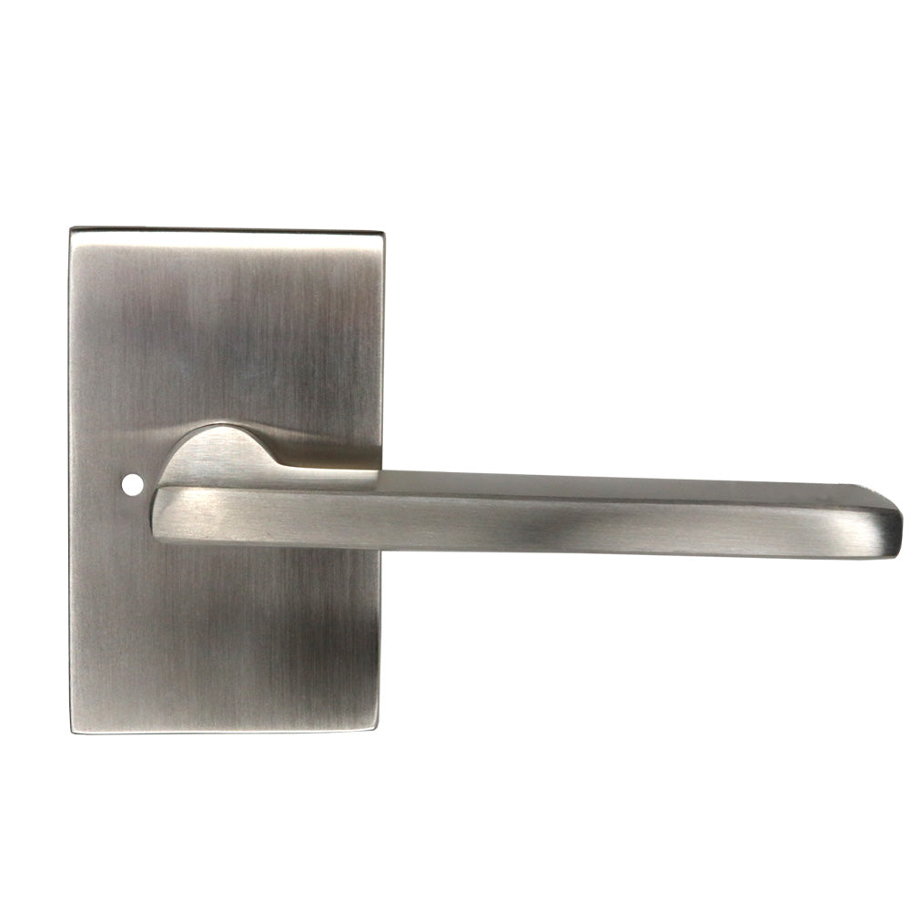 Emtek - Helios Lever 2-3/8" Backset with Radius Latch Strike Privacy with Modern Rectangular Rose for 1-1/4" to 2" Door - Satin Nickel (Right Hand)