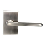 Emtek - Helios Lever 2-3/8" Backset with Radius Latch Strike Privacy with Modern Rectangular Rose for 1-1/4" to 2" Door - Satin Nickel (Right Hand)