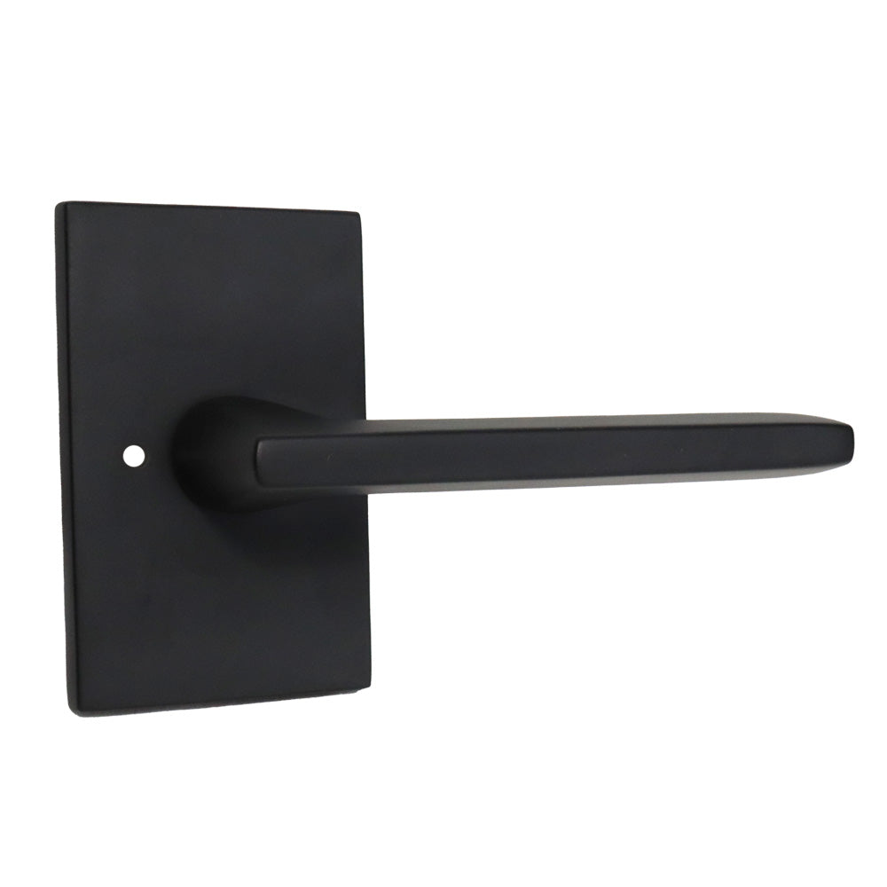Emtek - Helios Lever 2-3/8" Backset with Radius Latch Strike Privacy with Modern Rectangular Rose for 1-1/4" to 2" Door - Flat Black (Right Hand)
