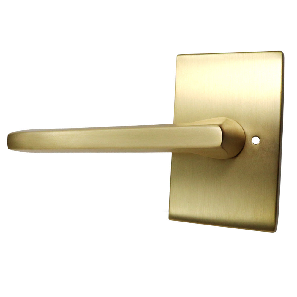 Emtek - Helios Lever 2-3/8" Backset with Radius Latch Strike Privacy with Modern Rectangular Rose for 1-1/4" to 2" Door - Satin Brass (Left Hand)