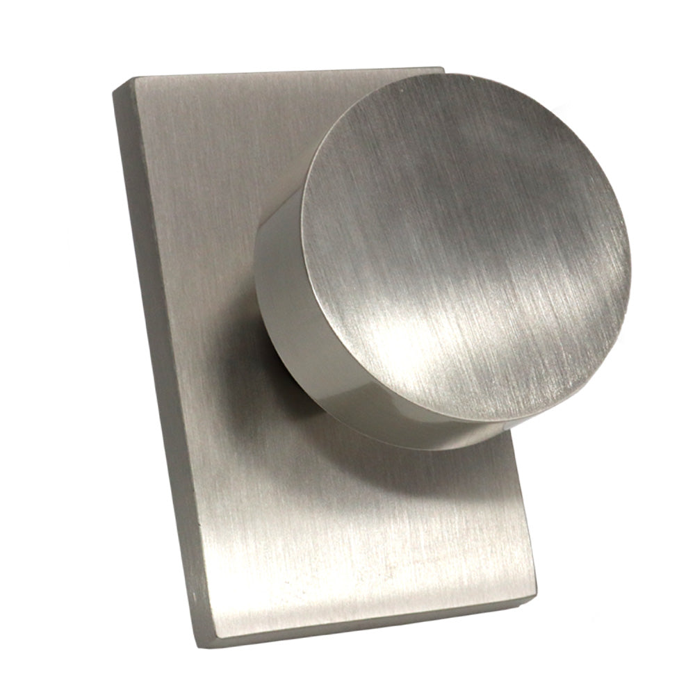 Emtek - Round Knob 2-3/8" Backset with Radius Latch Strike Privacy with Modern Rectangular Rose for 1-1/4" to 2" Door - Satin Nickel