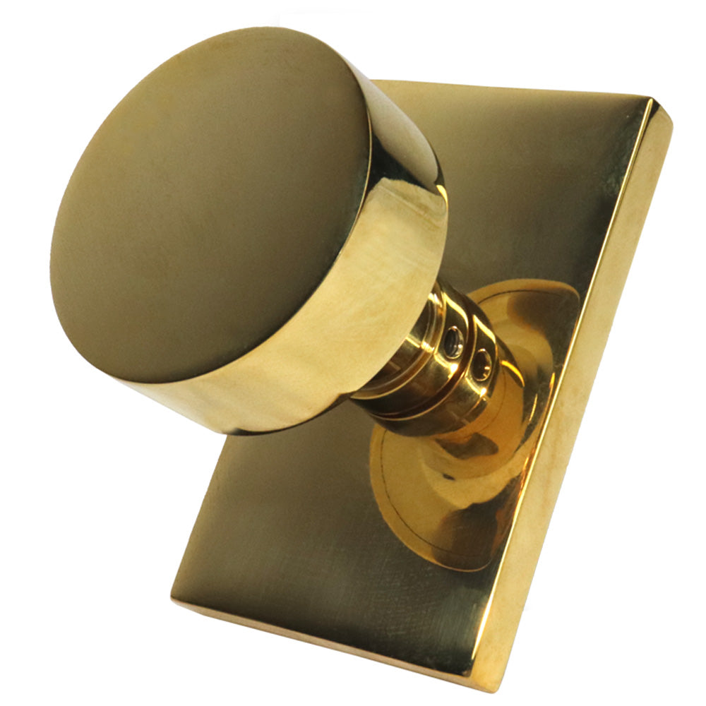 Emtek - Round Knob 2-3/8" Backset Privacy with Modern Rectangular Rose for 1-1/4" to 2" Door - Unlacquered Brass