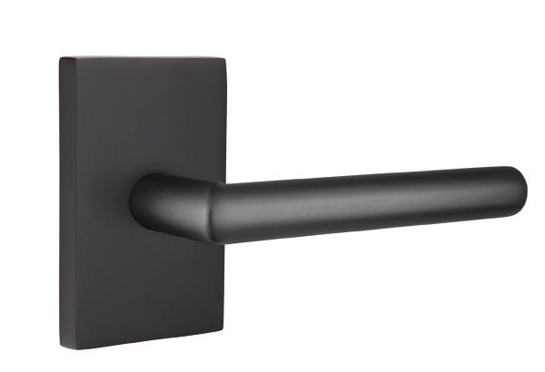 Emtek - Stuttgart Lever 2-3/8" Backset Privacy with Modern Rectangular Rose for 1-1/4" to 2" Door - Flat Black (Left Hand)