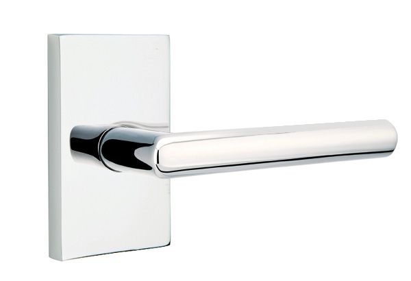 Emtek - Stuttgart Lever 2-3/8" Backset Privacy with Modern Rectangular Rose for 1-1/4" to 2" Door - Polished Chrome (Left Hand)