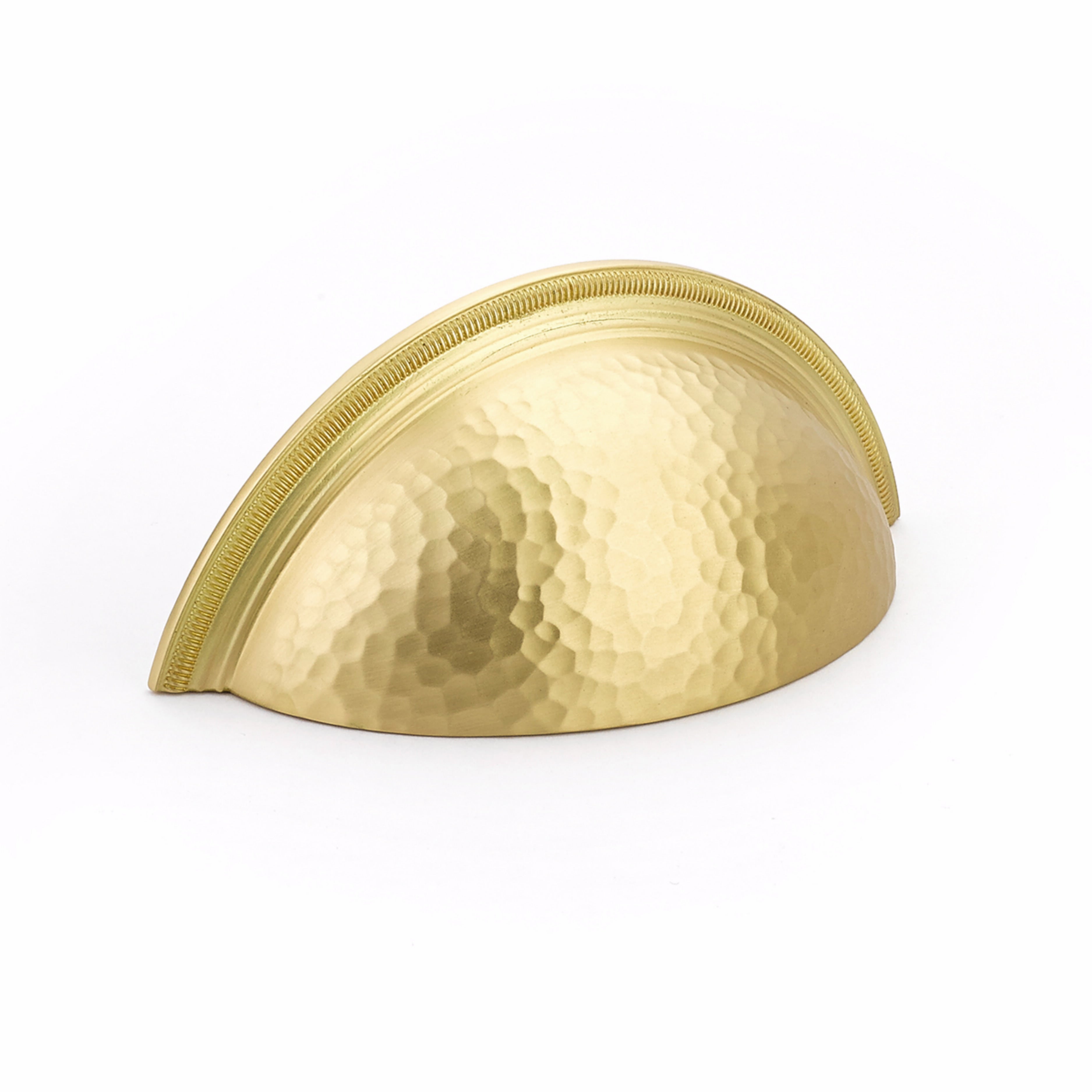 Schaub 574-SB 3" Center to Center Atherton Hammered Knurled Edge Cup Pull Satin Brass Finish