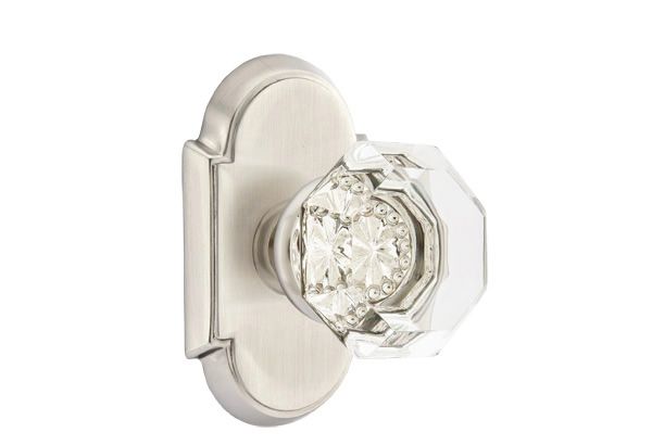 Emtek - Old Town Glass Knob 2-3/8" Backset Passage with # 8 Rose for 1-1/4" to 2" Door - Satin Nickel