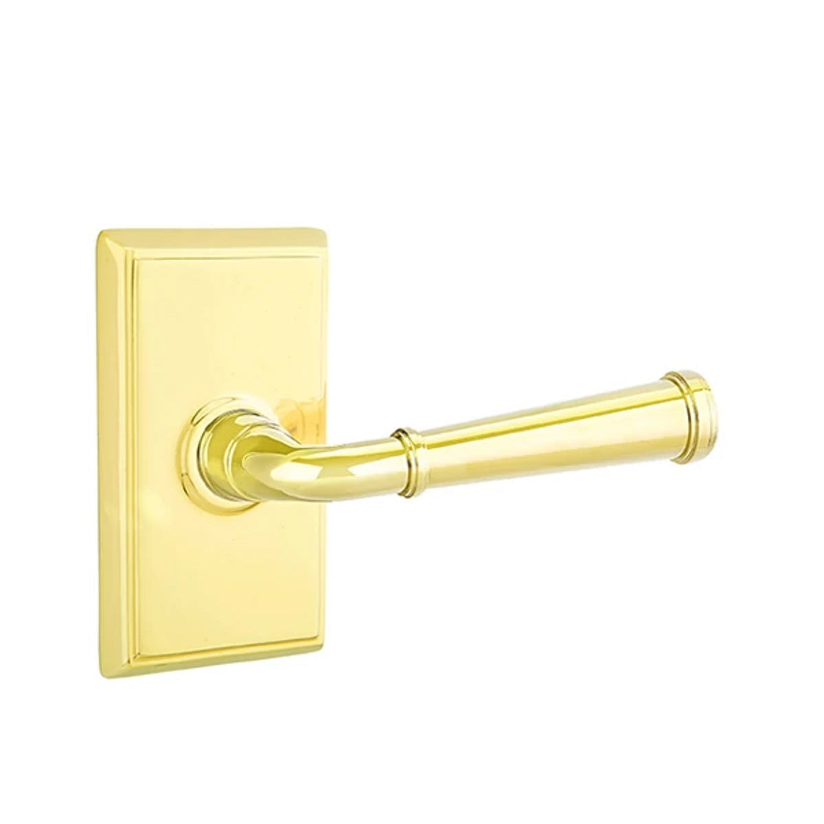 Emtek 4212MEUS3NLLH Merrimack Lever Left Hand 2-3/8" and 2-3/4" Backset Single Cylinder Melrose Tubular Handleset Unlacquered Brass Finish Main image