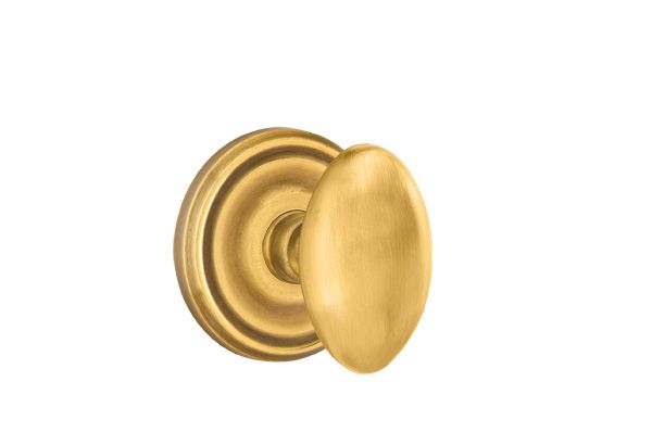 Emtek - Egg Knob 2-3/8" Backset Privacy with Regular Rose for 1-1/4" to 2" Door - French Antique Brass