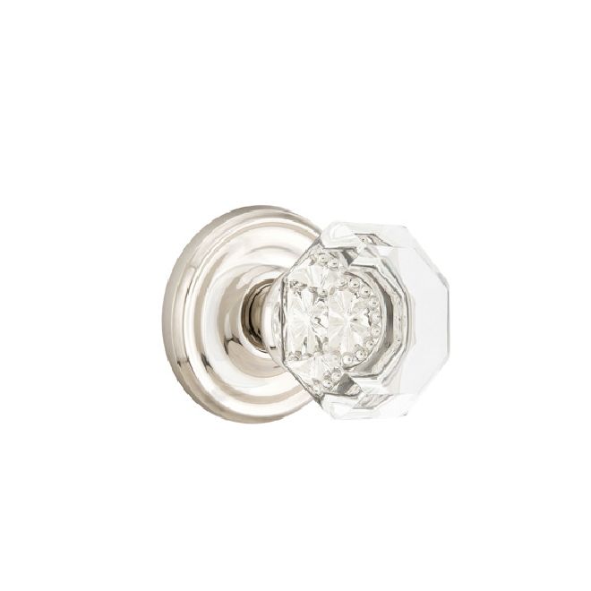 Emtek - Old Town Glass Knob 2-3/8" Backset Privacy with Regular Rose for 1-1/4" to 2" Door - Polished Nickel Lifetime
