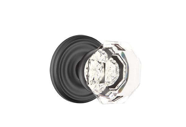 Emtek - Old Town Glass Knob 2-3/8" Backset Privacy with Regular Rose for 1-1/4" to 2" Door - Flat Black