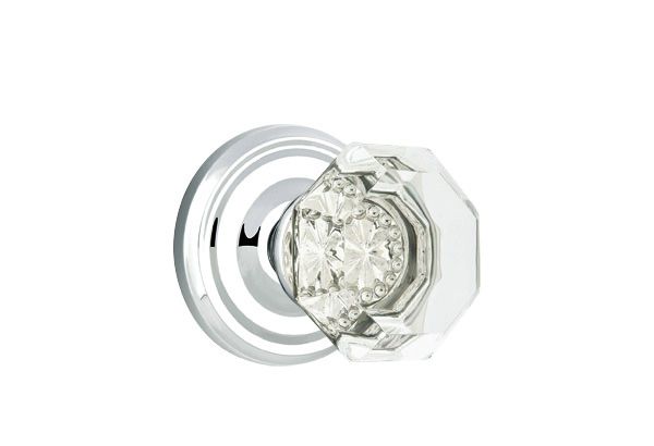 Emtek - Old Town Glass Knob 2-3/8" Backset Privacy with Regular Rose for 1-1/4" to 2" Door - Polished Chrome