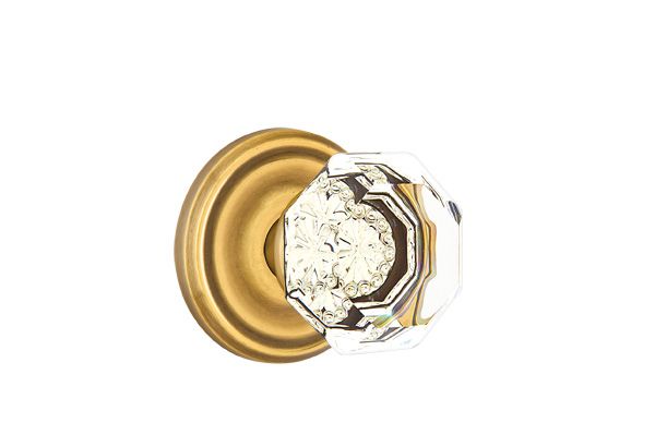 Emtek - Old Town Glass Knob 2-3/8" Backset Privacy with Regular Rose for 1-1/4" to 2" Door - French Antique Brass