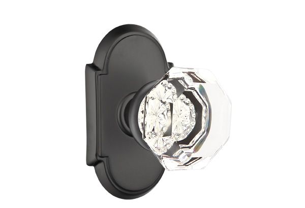 Emtek - Old Town Glass Knob 2-3/8" Backset Privacy with # 8 Rose for 1-1/4" to 2" Door - Flat Black