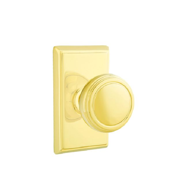 Emtek - Norwich Knob 2-3/8" Backset Privacy with Rectangular Rose for 1-1/4" to 2" Door - Polished Brass Lifetime