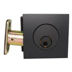 Emtek - Square Single Cylinder Deadbolt with 2-3/8" and 2-3/4" Backset for 1-3/4" Door with Radius Latch Strike - Flat Black