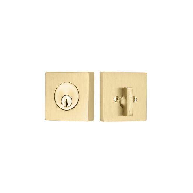 Emtek - Square Single Cylinder Deadbolt with 2-3/8" and 2-3/4" Backset for 1-3/4" Door - Satin Brass