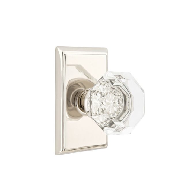 Emtek - Old Town Glass Knob Dummy Pair with Rectangular Rose for 1-1/4" to 2" Door - Polished Nickel Lifetime