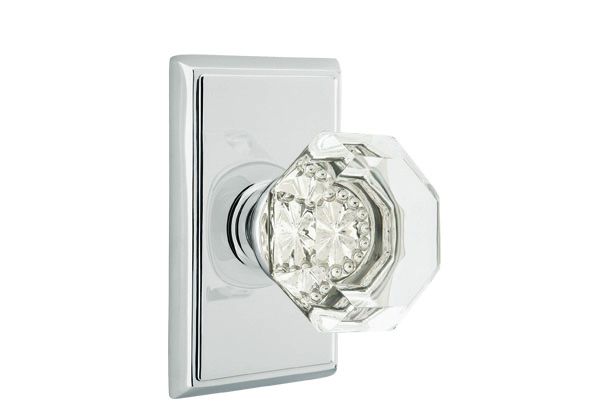 Emtek - Old Town Glass Knob Dummy Pair with Rectangular Rose for 1-1/4" to 2" Door - Polished Chrome