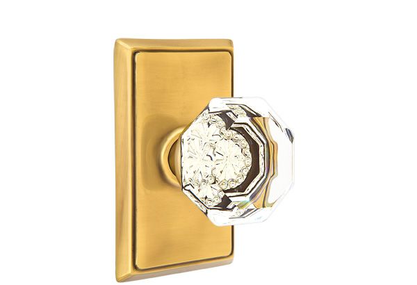 Emtek - Old Town Glass Knob Dummy Pair with Rectangular Rose for 1-1/4" to 2" Door - French Antique Brass
