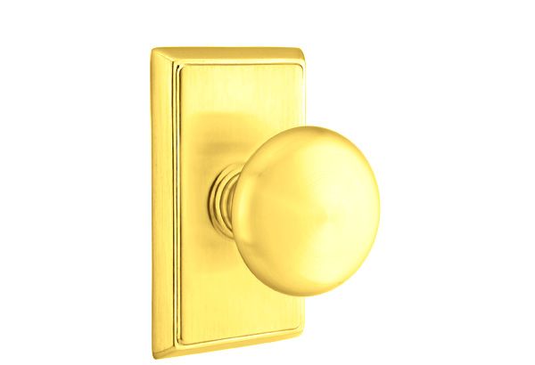 Emtek - Providence Knob Dummy Pair with Rectangular Rose for 1-1/4" to 2" Door - Polished Brass Lifetime