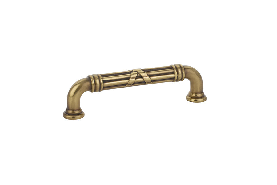 Emtek 86285US7 Ribbon and Reed Fixed Cabinet Pull with 4" Center To Center French Antique Brass Finish Main image