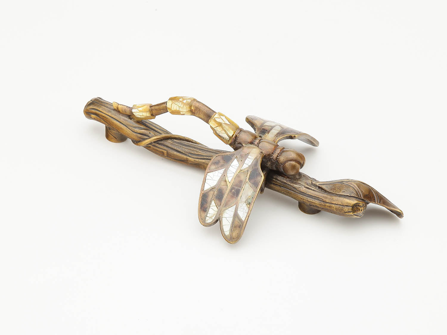 Schaub 892-MOP-ED 3-22/25" Center to Center Mother of Pearl Nature Dragonfly Twig Cabinet Pull Estate Dover Finish Main image