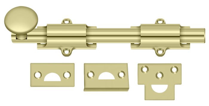 Deltana - 8" Surface Bolt; Heavy Duty - Unlacquered Bright Brass