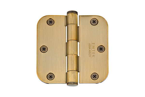 Emtek 92033US7 Pair of 3-1/2" x 3-1/2" 5/8" Radius Heavy Duty Steel Hinges French Antique Brass Finish Main image