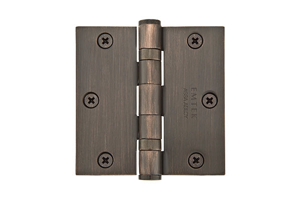 Emtek 96413US10B Pair of 3-1/2" x 3-1/2" Square Solid Brass Heavy Duty Ball Bearing Hinges Oil Rubbed Bronze Finish Main image