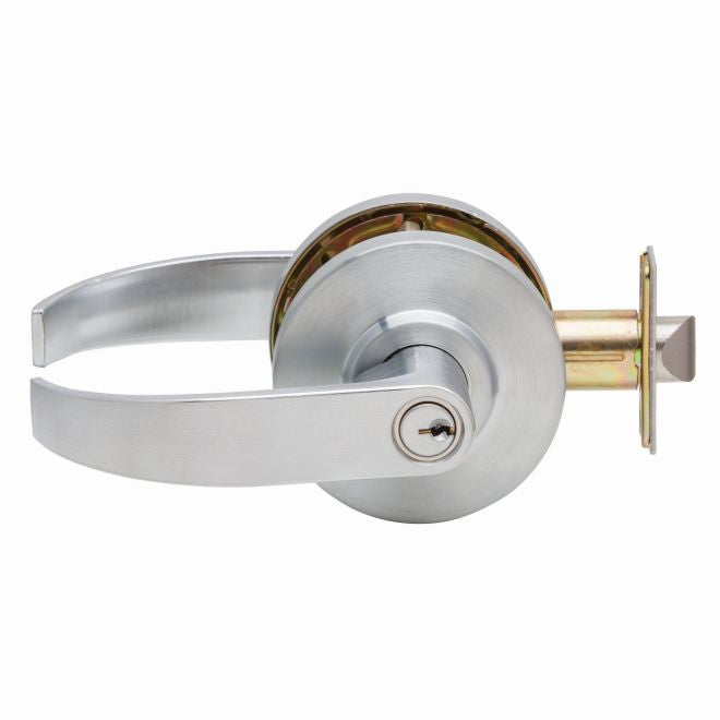 Dexter Commercial C2000CLRMC626KDC Classroom Grade 2 Curved Lever Non Clutching Cylindrical Lock with C Keyway; 2-3/4" Backset; and ANSI Strike Satin Chrome Finish Main image