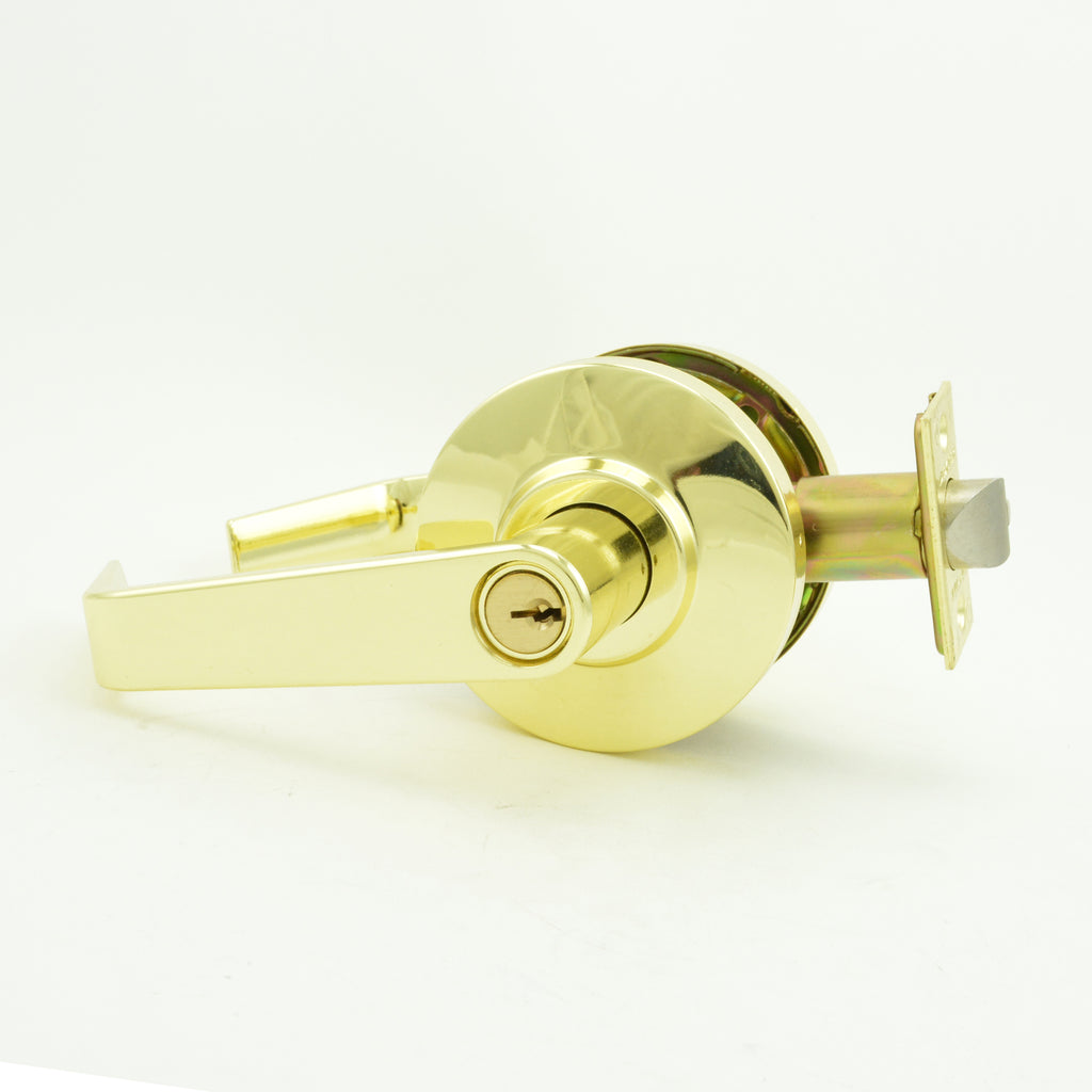 Dexter Commercial - Entry / Office Grade 2 Regular Lever Non Clutching Cylindrical Lock with C Keyway; 2-3/4" Backset; and ANSI Strike - Bright Brass