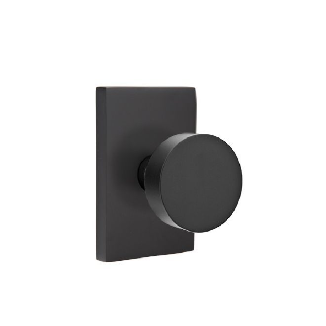 Emtek C5212ROUUS19 Round Knob 2-3/8" Backset Privacy with Modern Rectangular Rose with CF Mechanism for 1-3/8" to 1-3/4" Door Flat Black Finish Main image