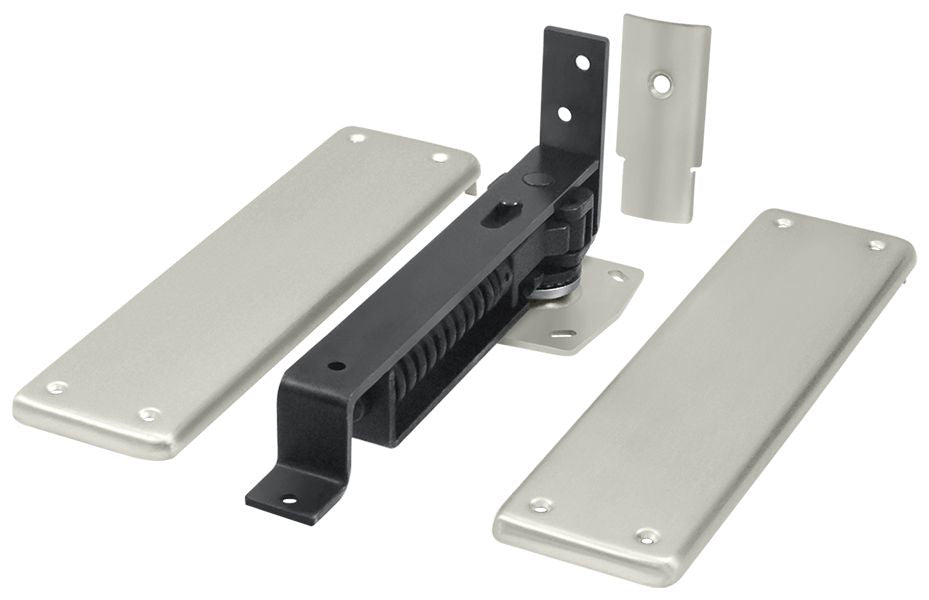 Deltana - Double Action Spring Pivot Floor Hinge with Solid Brass Cover Plates - Satin Nickel