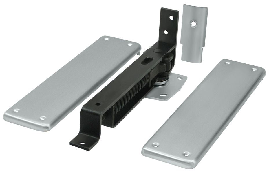 Deltana - Double Action Spring Pivot Floor Hinge with Solid Brass Cover Plates - Satin Chrome