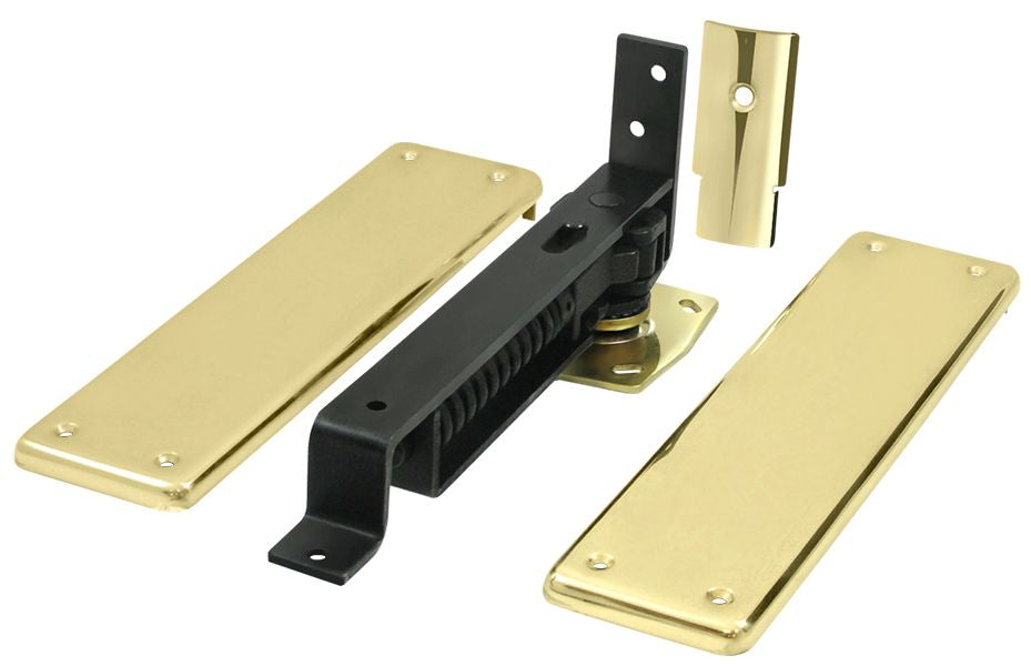 Deltana - Double Action Spring Pivot Floor Hinge with Solid Brass Cover Plates - Bright Brass
