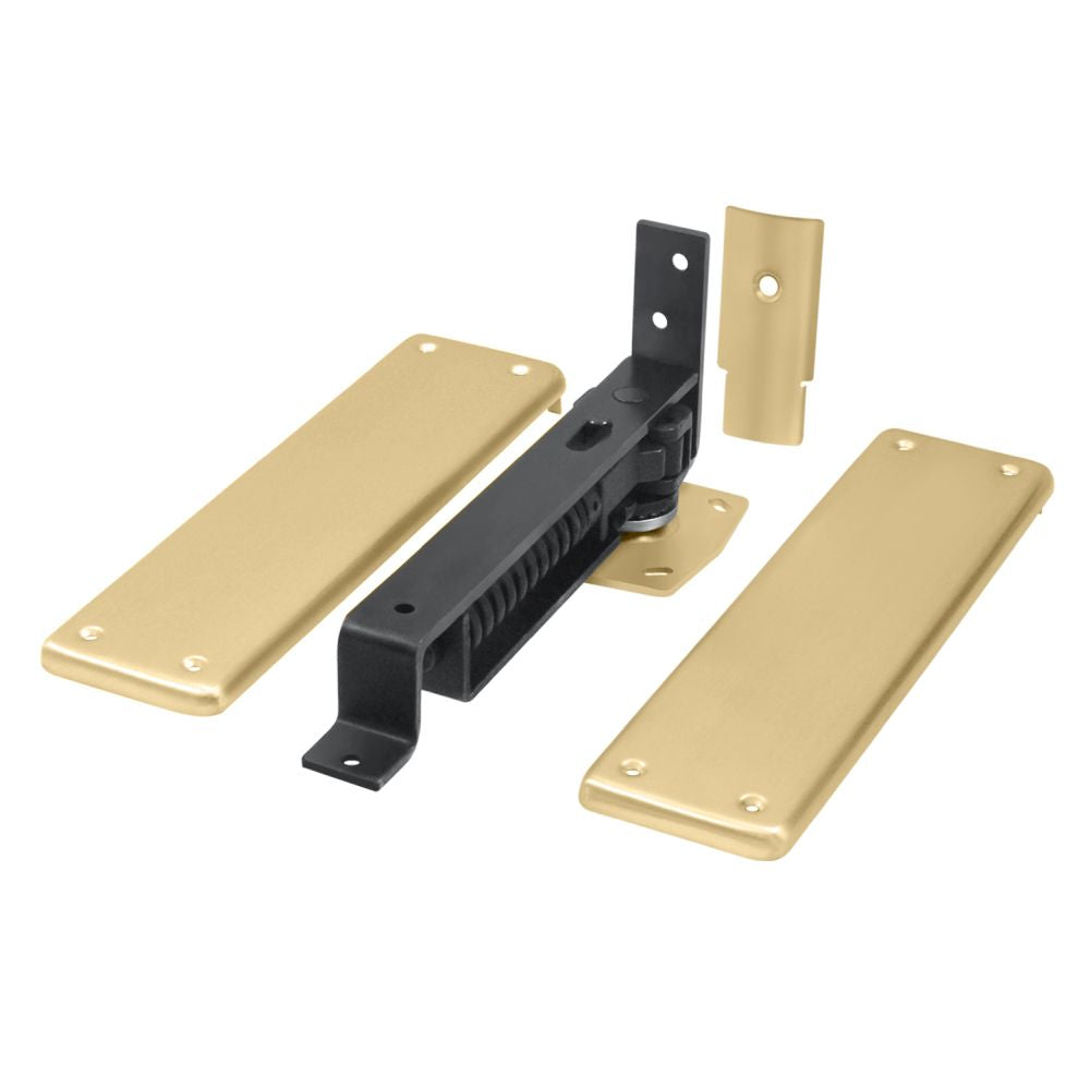 Deltana - Double Action Spring Pivot Floor Hinge with Solid Brass Cover Plates - Satin Brass