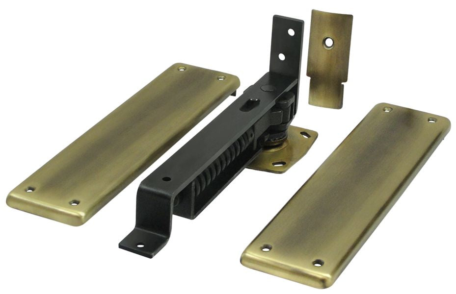 Deltana - Double Action Spring Pivot Floor Hinge with Solid Brass Cover Plates - Antique Brass