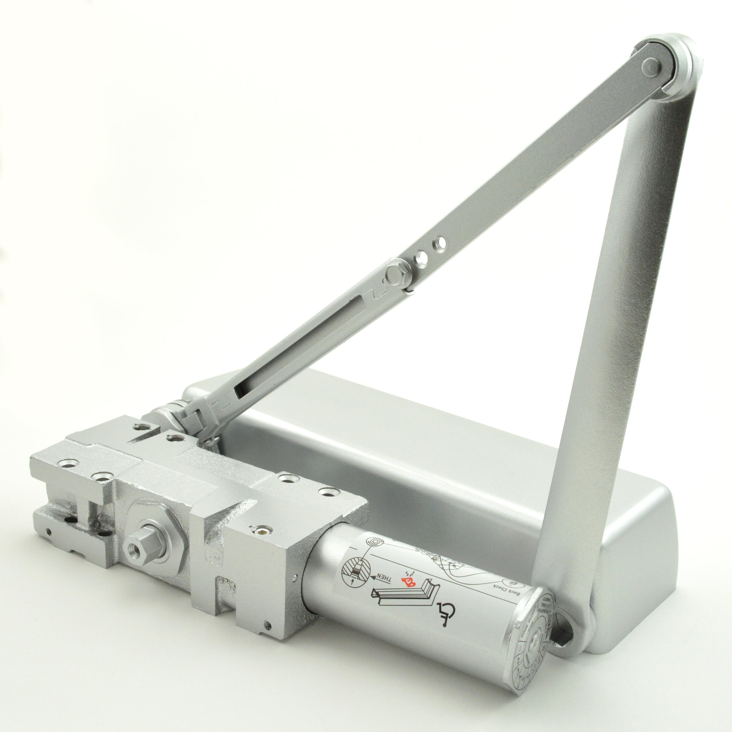 Dexter Commercial DCH4000STDFULLHWPAALUM Heavy Duty Surface Mount Door Closer with Full Cover and Hold Open Arm Aluminum Finish Main image