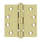Deltana - 4" x 4" Square Hinge; Ball Bearings - Unlacquered Bright Brass