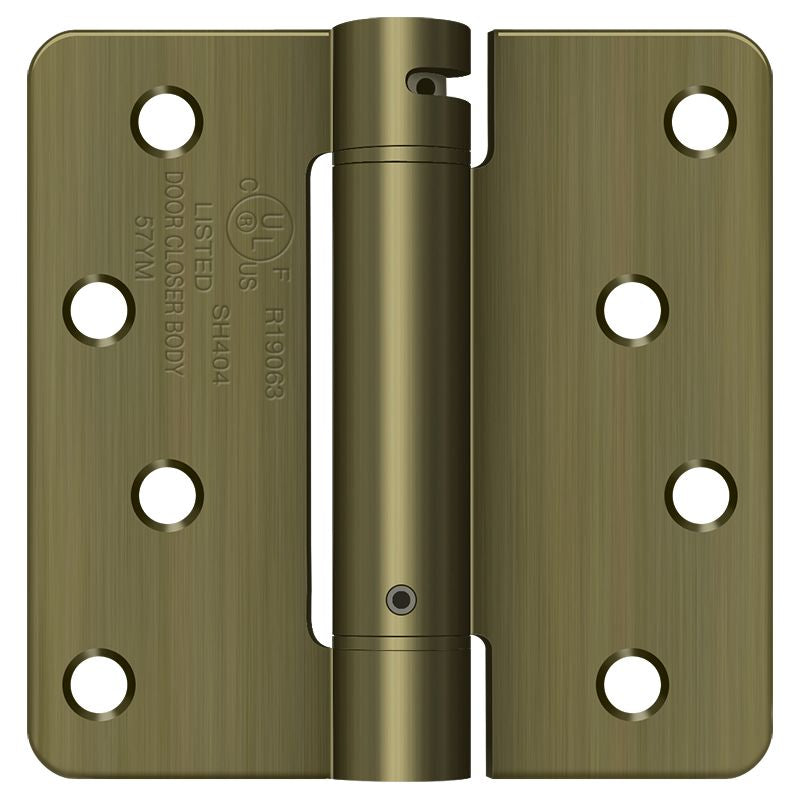 Deltana - 4" x 4" x 1/4" Radius Spring Hinge - Antique Brass