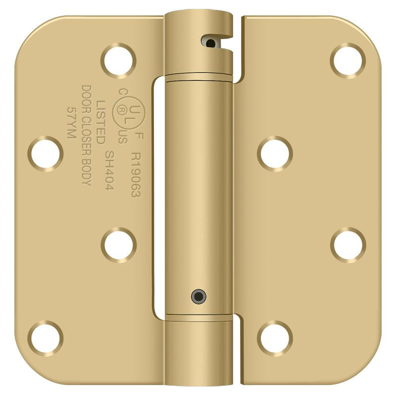 Deltana - 4" x4" 5/8" Radius Spring Hinge Benchmark - Satin Brass