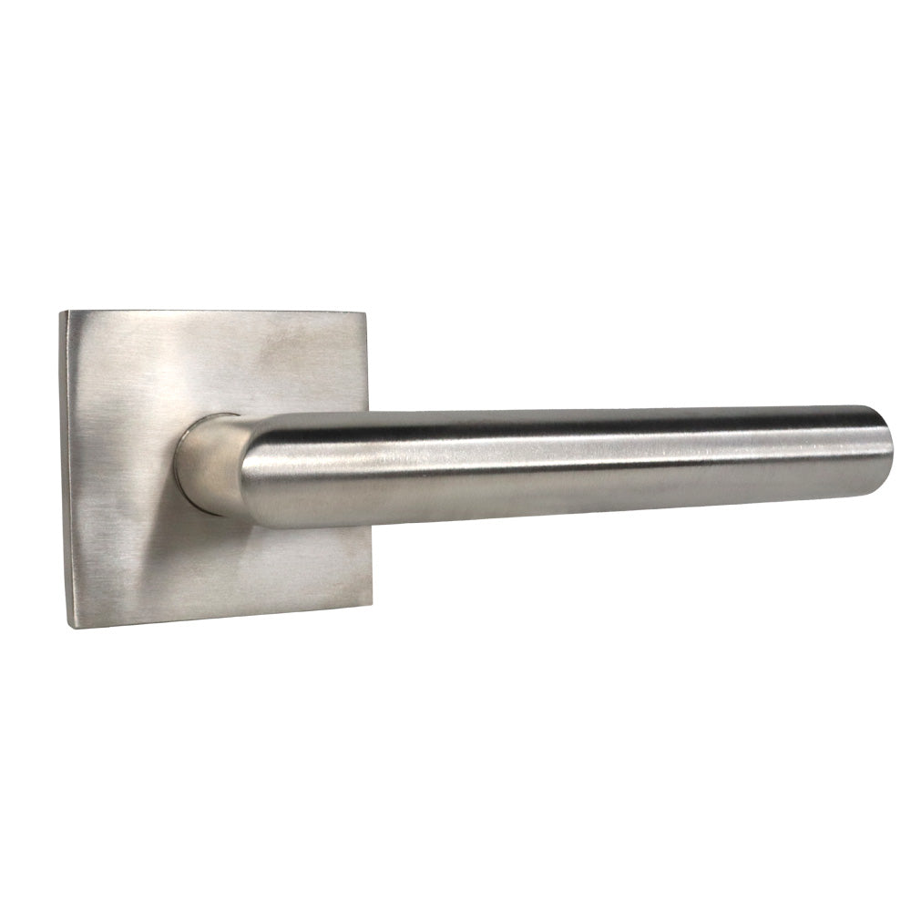 Emtek - Stuttgart Lever 2-3/8" Backset Privacy with Modern Rectangular Rose for 1-1/4" to 2" Door - Brushed Stainless Steel (Right Hand)
