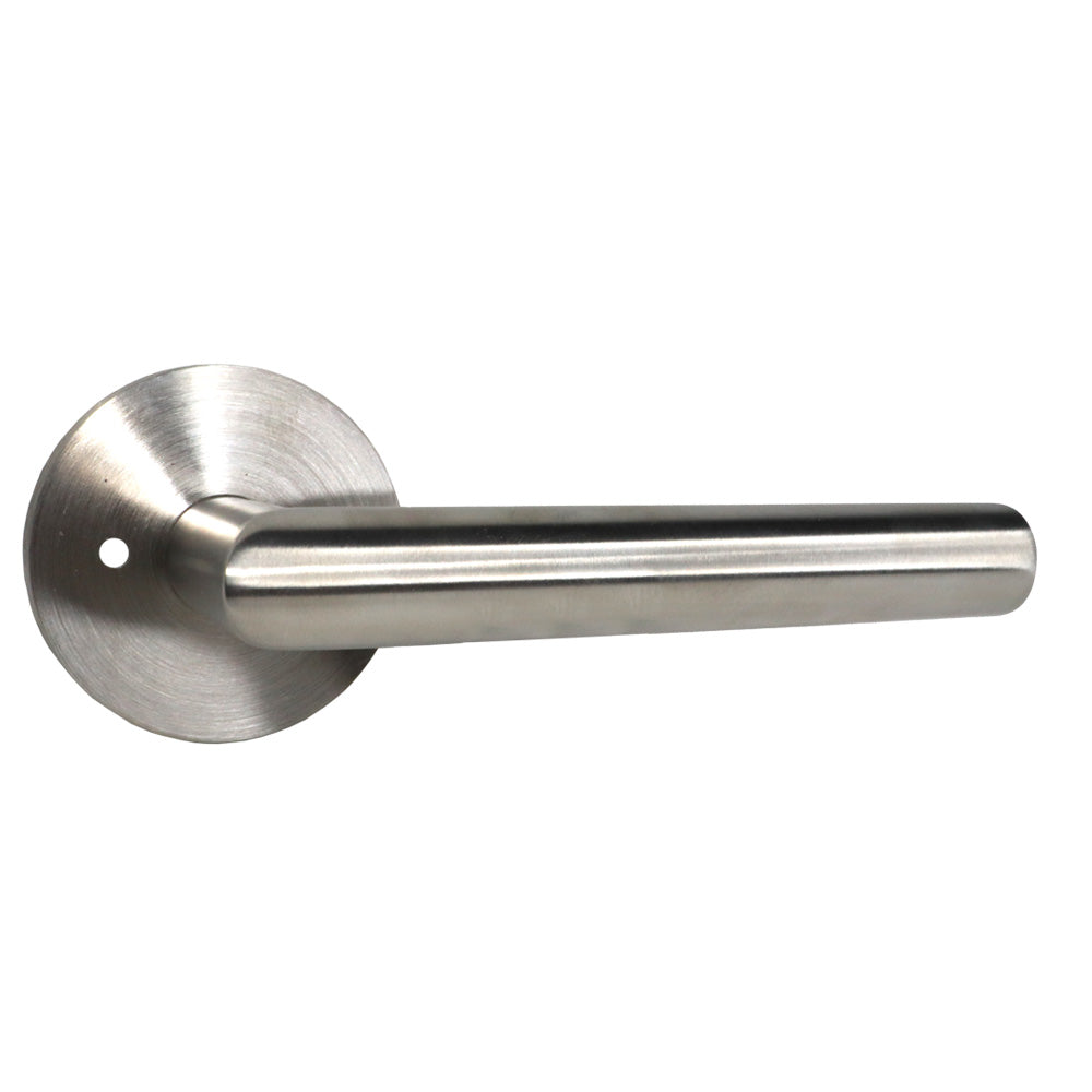 Emtek - Stuttgart Lever 2-3/8" Backset Privacy with Disk Rose for 1-1/4" to 2" Door - Brushed Stainless Steel (Right Hand)