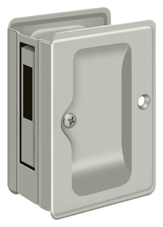 Deltana - Heavy Duty Pocket Lock; Adjustable; 3-1/4" x 2 1/4" Sliding Door Receiver - Satin Nickel