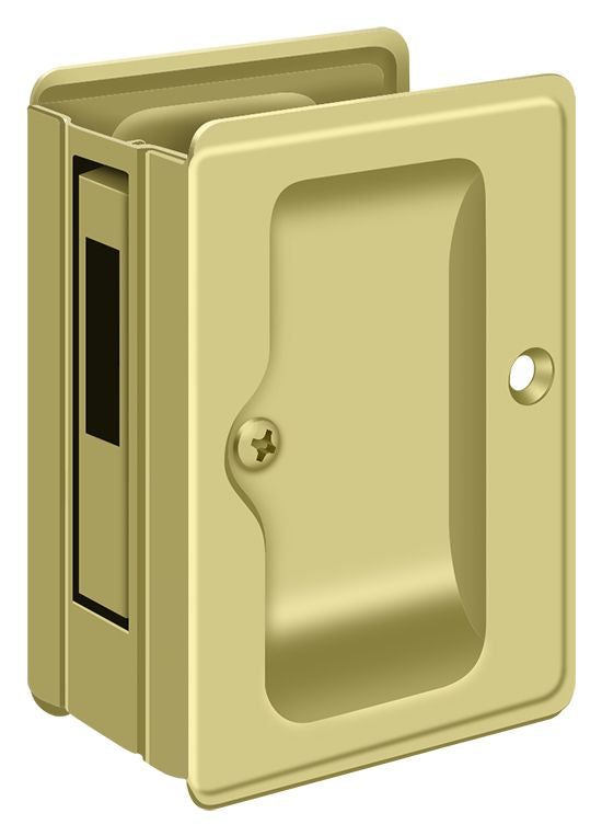 Deltana - Heavy Duty Pocket Lock; Adjustable; 3-1/4" x 2 1/4" Sliding Door Receiver - Bright Brass