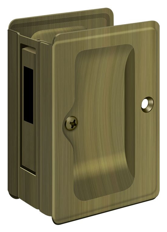 Deltana - Heavy Duty Pocket Lock; Adjustable; 3-1/4" x 2 1/4" Sliding Door Receiver - Antique Brass