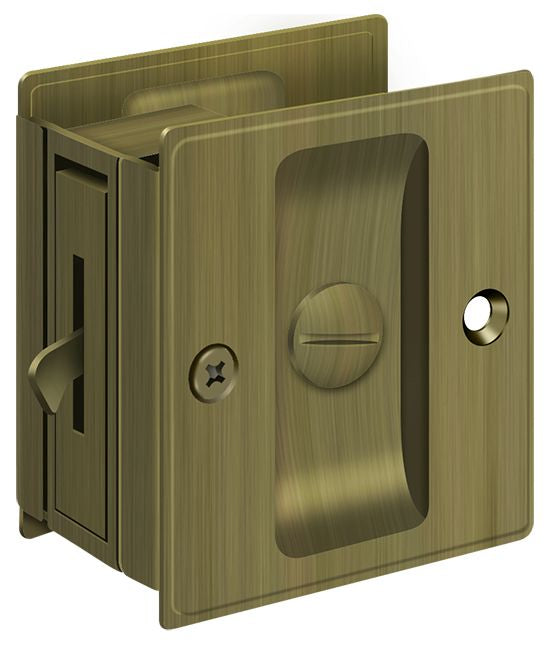 Deltana - Pocket Lock; 2-1/2" x 2-3/4" Privacy - Antique Brass