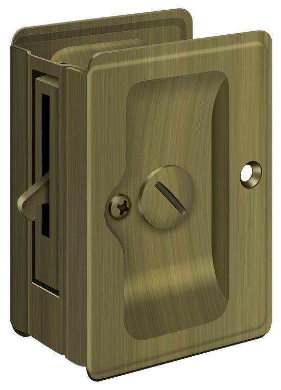 Deltana - Heavy Duty Pocket Lock; Adjustable; 3-1/4" x 2 1/4" Privacy - Antique Brass