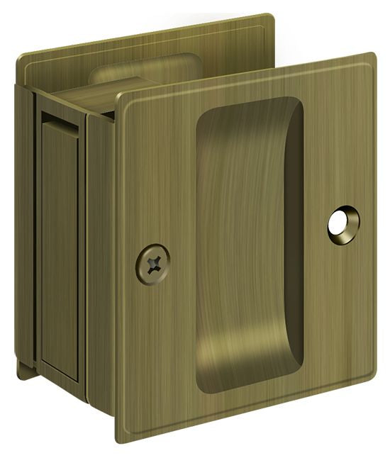 Deltana - Pocket Lock; 2-1/2" x 2-3/4" Passage - Antique Brass
