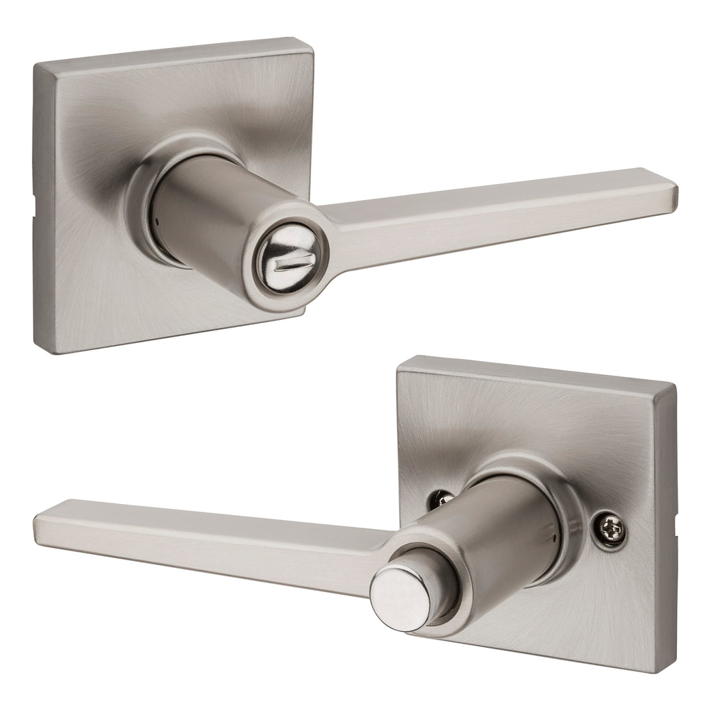 Safelock - Daylon Lever with Square Rose Privacy Lock with 4AL Latch and RCS Strike - Satin Nickel